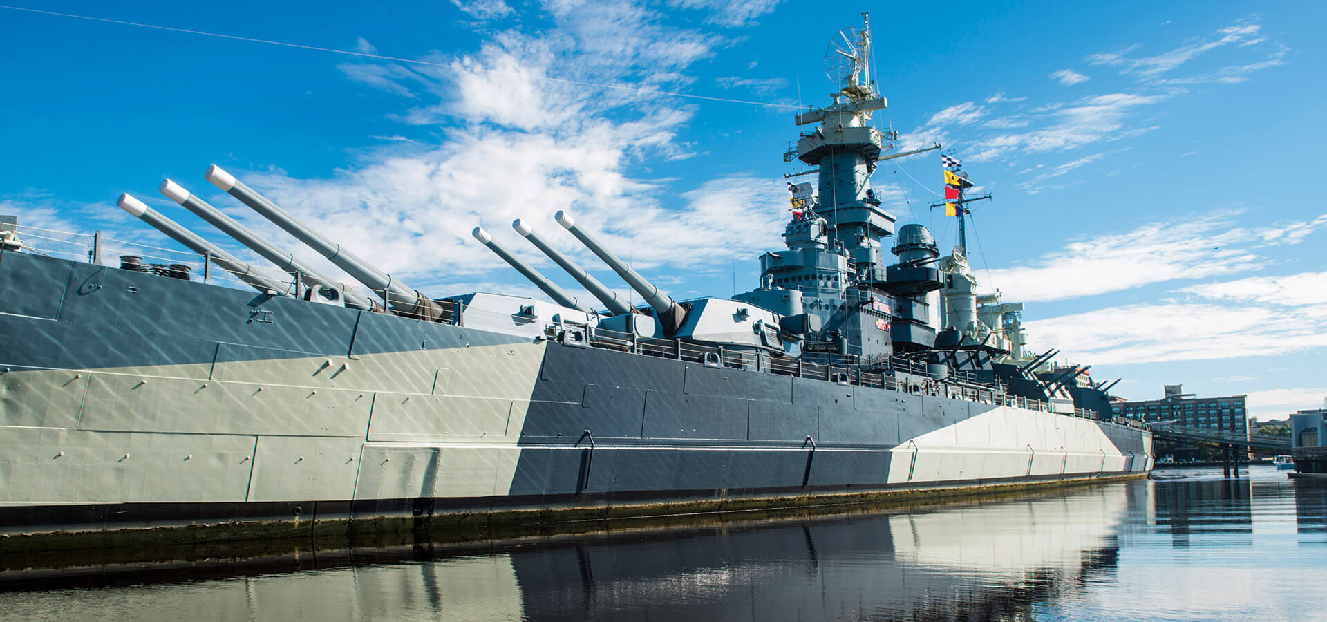 The Battleship North Carolina sits in the Battleship Park