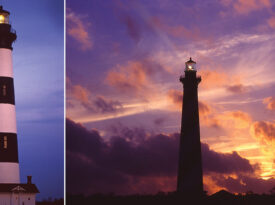Bodie Island Lighthouse and Hatteras Island Lighthouse at night
