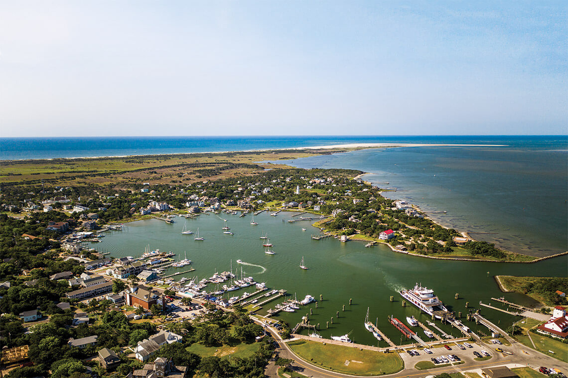 Overhead view of Silver Lake in Ocracoke Island