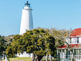 Situated at the southern end of Cape Hatteras National Seashore, Ocracoke Lighthouse and the keeper’s cottage are iconic photo opportunities when visiting the island.