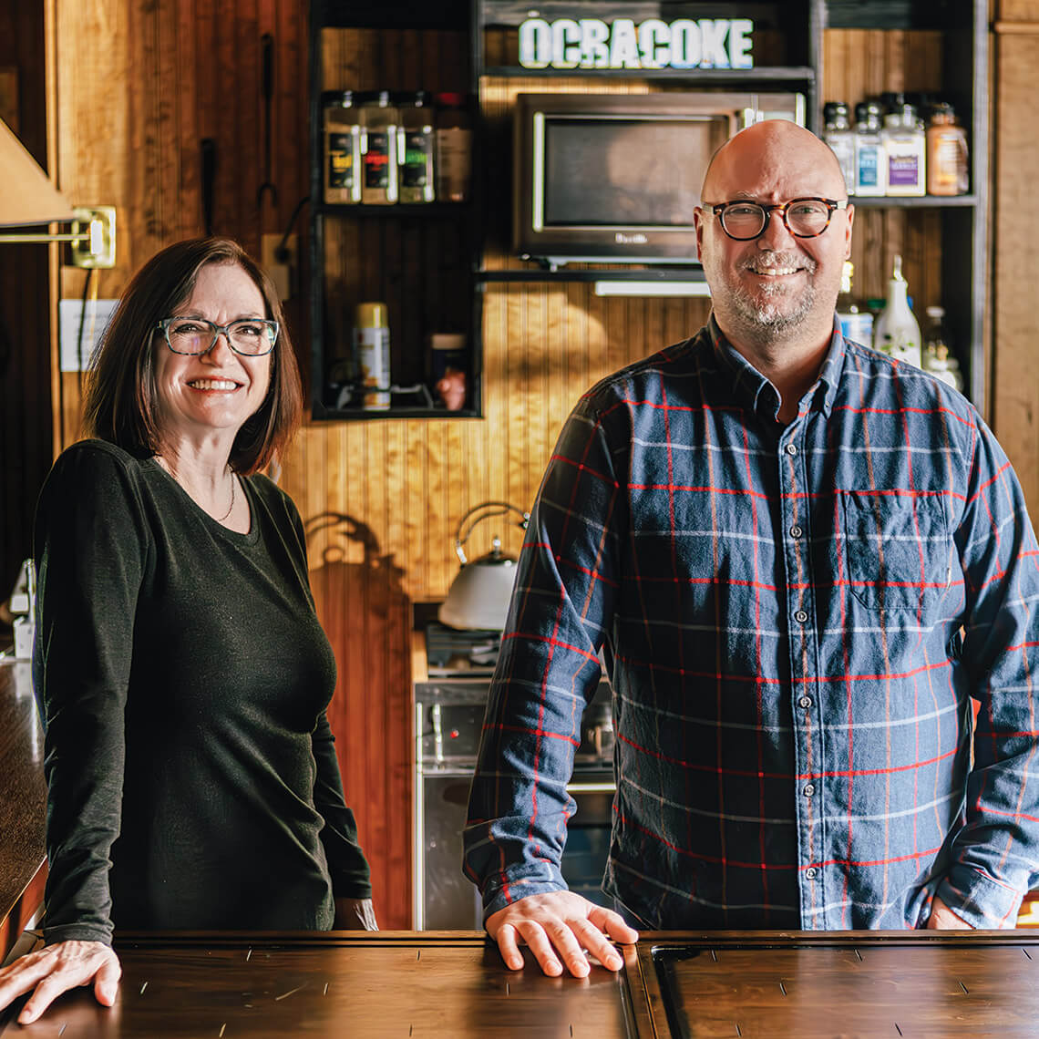Robin and Chad Macek inside the kitchen at Oscar's House