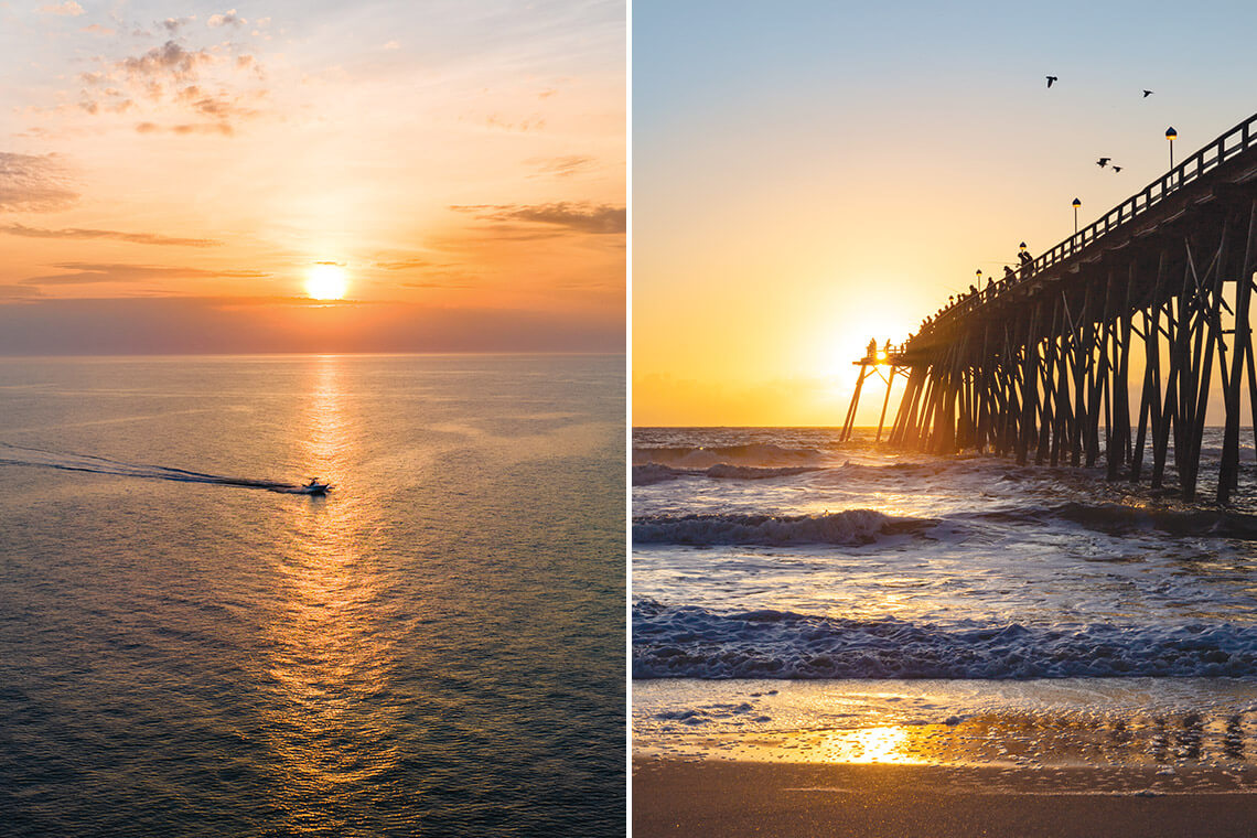 A boat off the coast of Kure Beach. The Kure Beach Pier