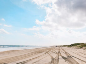 Cape Lookout Beach with tire tracks on it