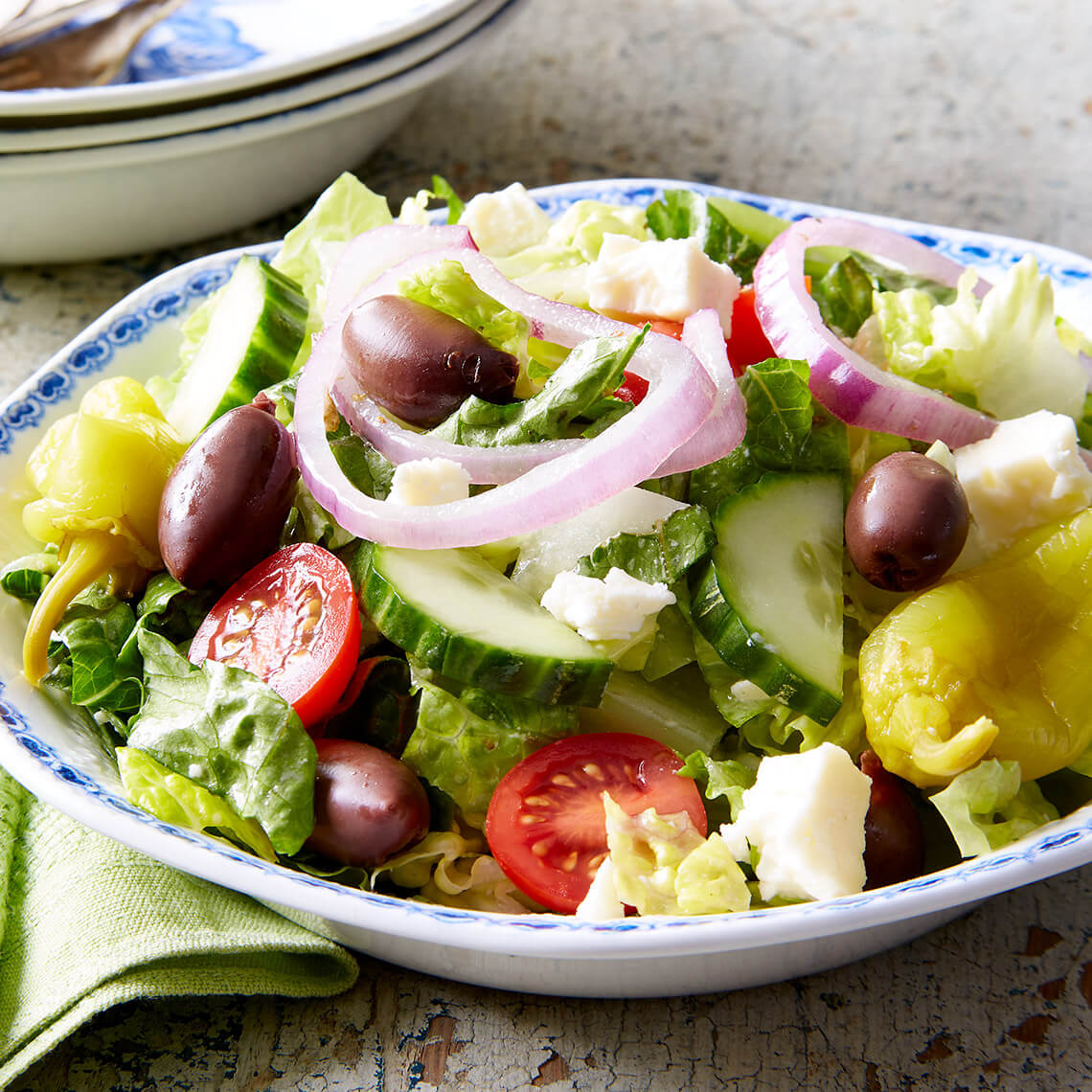 Greek salad with feta vinaigrette