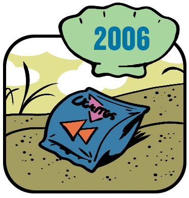 Cartoon of a bag of Doritos labeled 2006
