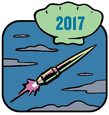 Cartoon of a rocket, labeled 2017