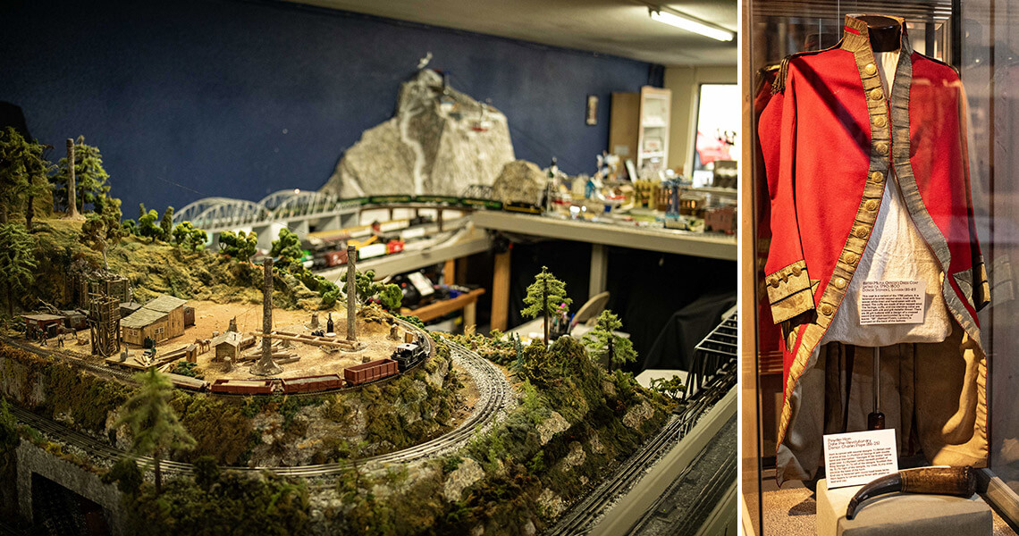 A railway replica in Newton Depot and an old British army uniform in The Museum of Catawba County