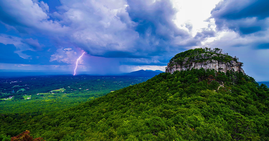 Pilot Mountain during a thunderstorm