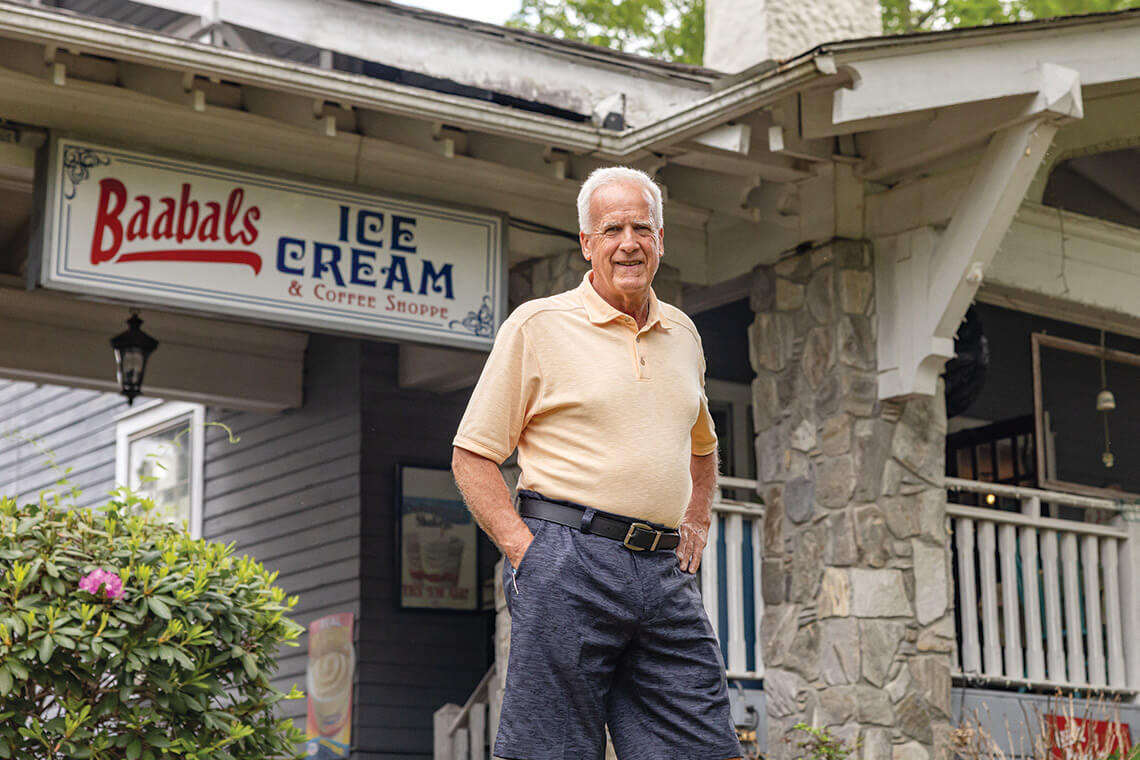Roy Dickerson outside of Baabals Ice Cream in Fletcher, NC