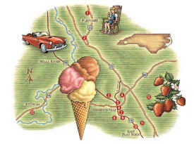 Map of the stops along the Hendersonville Ice Cream Trail