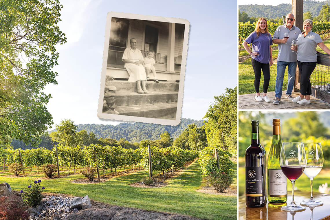 Ken Parker, Angela Adams, and their granddaughter Ashleigh carry on the farming tradition once upheld by Parker’s grandmother Carrie Souther at Souther Williams Vineyard.