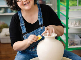 Potter Marie Wright at the wheel