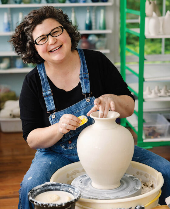 Potter Marie Wright at the wheel