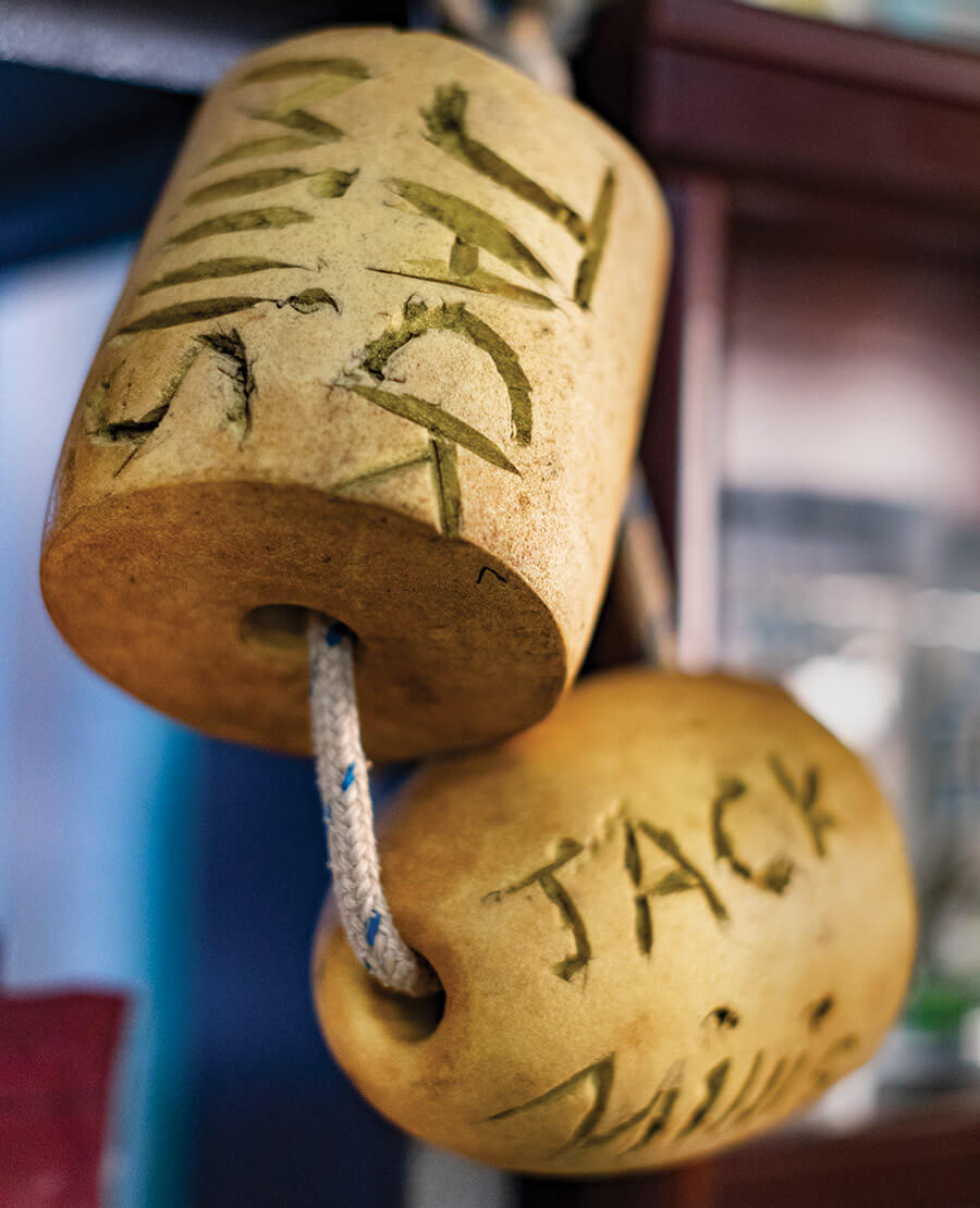 fishing net floats on display at Southern Breeze Seafood.