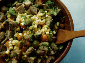 Salad bowl with sausage and corn salad