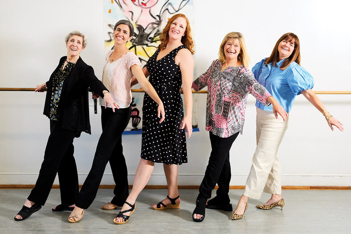 Former students, now adults, Babbie Walker Bolick, Paige Levin, Tina Taylor Miller, Gretchen Wilson, and Tiffany Mullis Brittain continue the Louis Nunnery ballet tradition in Hickory.