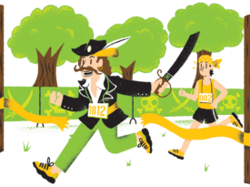 Illustration of the Pirate Laffite running the 5K at the Lincolnton Pirate Day