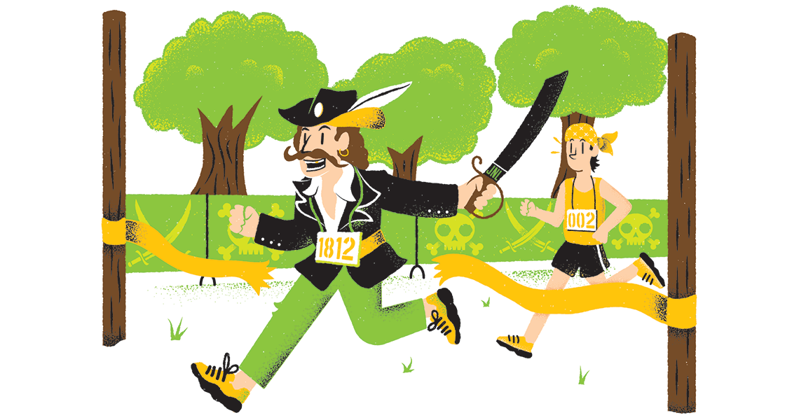 Illustration of the Pirate Laffite running the 5K at the Lincolnton Pirate Day