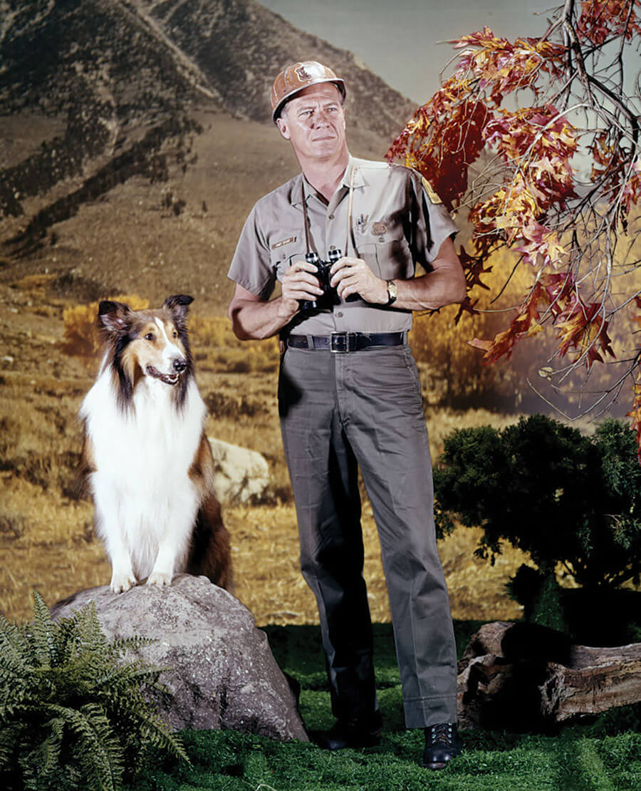 Lassie and Corey Stuart on set