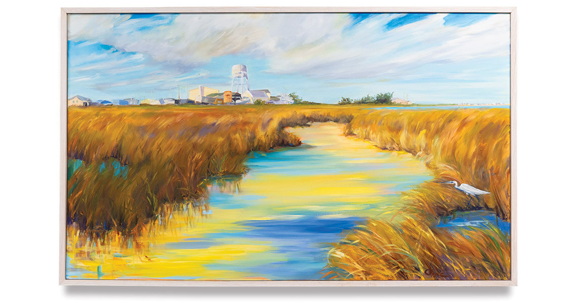 Artist Marcia Cline paints scenes from the Outer Banks, like views of towns through the marshland.