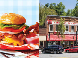 A plate with a cheeseburger outside of Ward's Grill