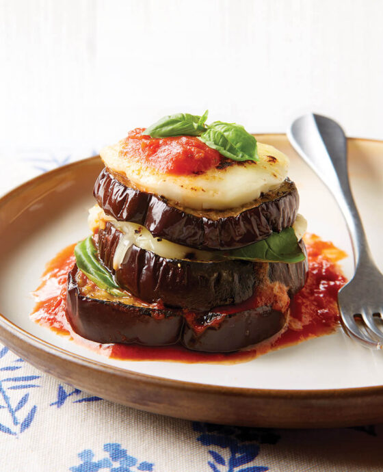 Eggplant fontina stack on a plate