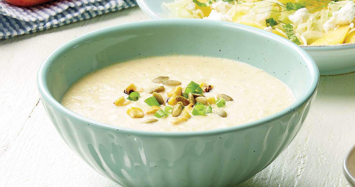Bowl of tangy chilled corn soup