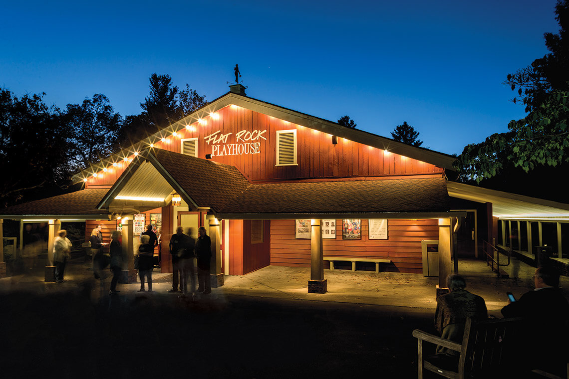 The Flat Rock Playhouse at night