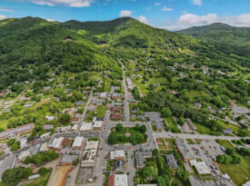 Birds-eye view of downtown Burnsville, NC