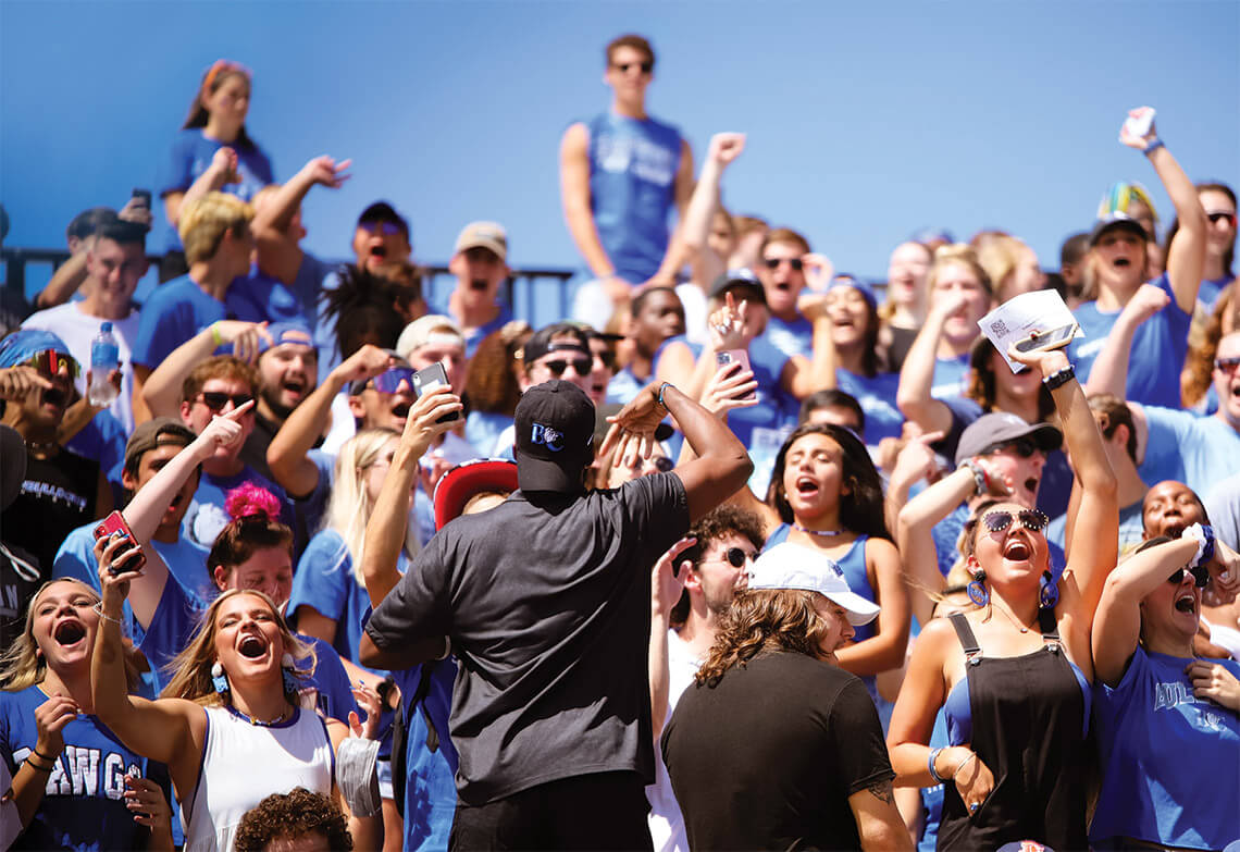 Barton College students cheer on the Bulldog