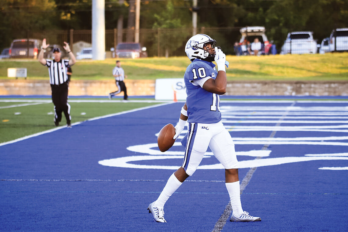 Football player Kameron Johnson on the field.