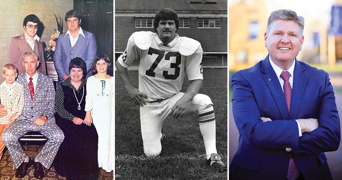 Faith and Emerson Searcy and their children: Brad, Doug, and Mary Beth; their oldest son, Doug is president of Barton College; Cliff (in his 1977 football uniform) was an English teacher.
