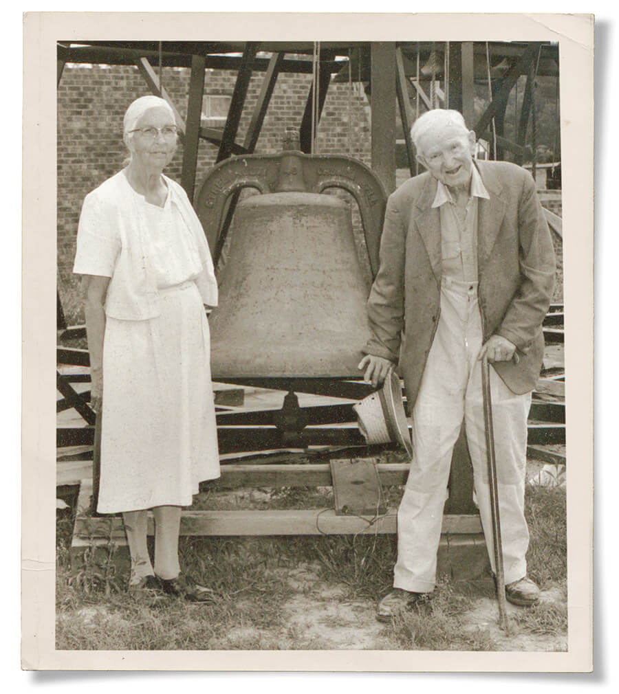 Addie & Robert Coats with the largest bell in their collection