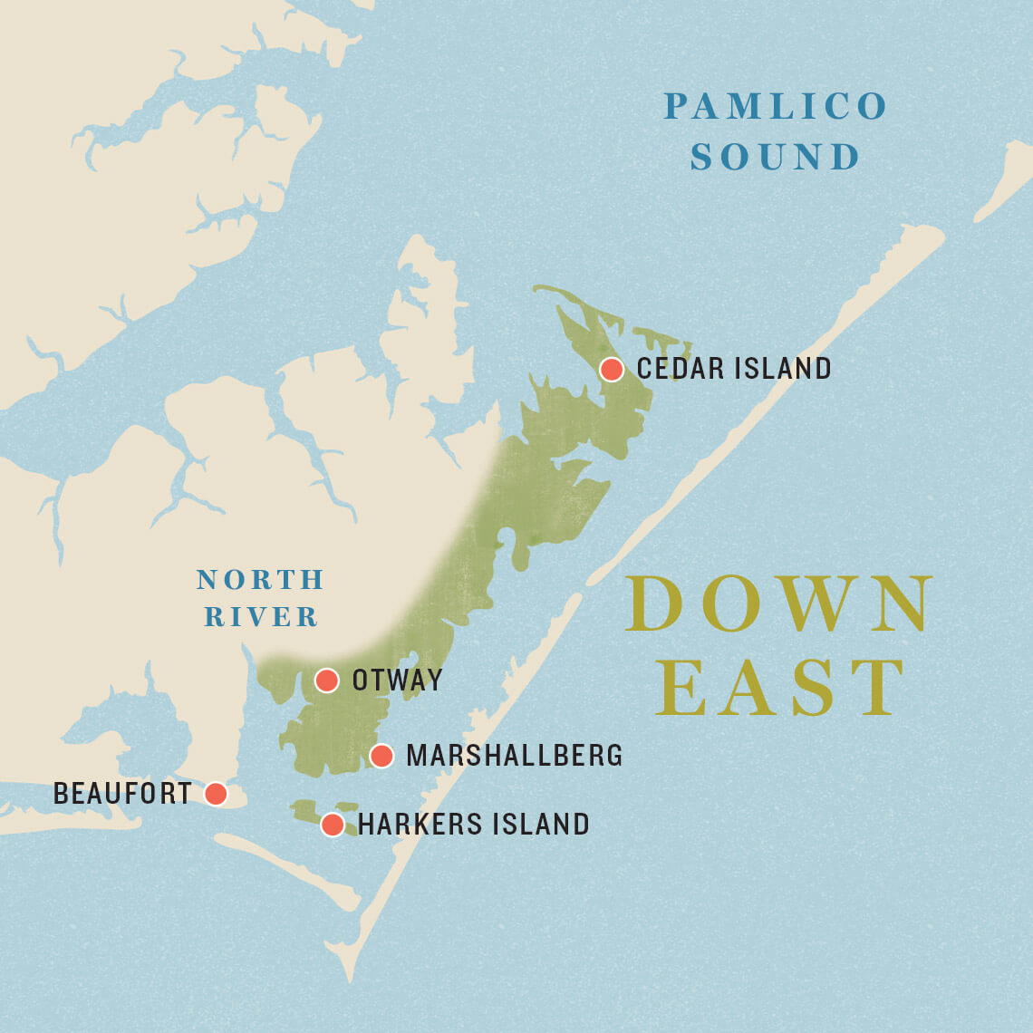 Map of Down East region of coastal North Carolina