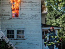 The Franklin Fire & Rescue Department practice a controlled burn at a house.