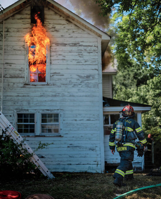 The Franklin Fire & Rescue Department practice a controlled burn at a house.