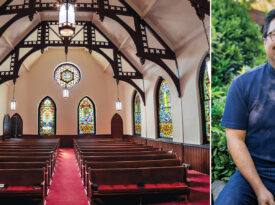 The sanctuary at Franklinton First United Methodist Church and Pastor Johnny Llerena