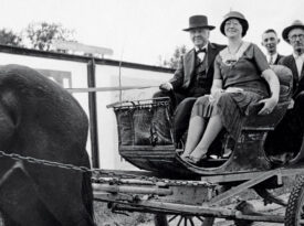 Raleigh News & Observer owner Josephus Daniels and Smithfield Herald editor Mrs. T.J. Lassiter rode a Hoover cart — an automobile stripped of its engine and drawn by a mule — for about a mile into Smithfield for the opening of the 1932 Democratic campaign.
