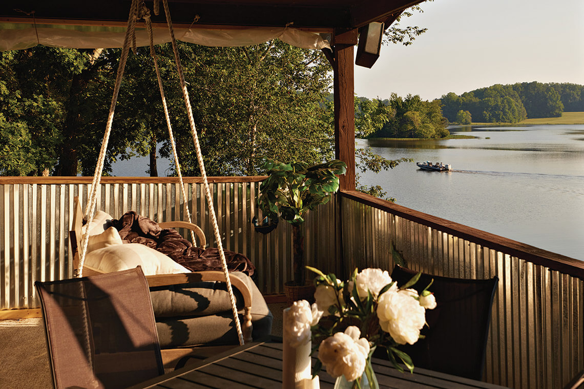 The back porch at the Lakeside Grill at Lake Holt