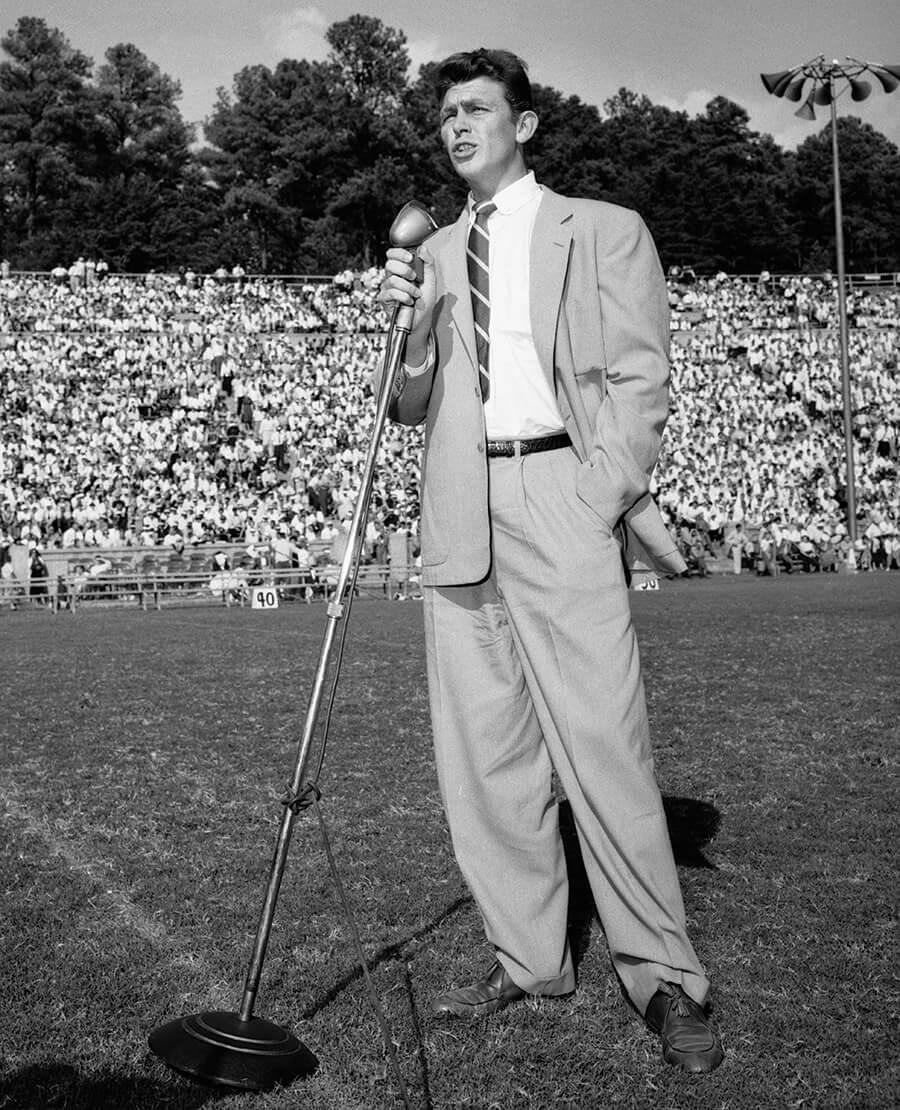 Andy Griffith speaking to a crowd at UNC's Kenan Stadium