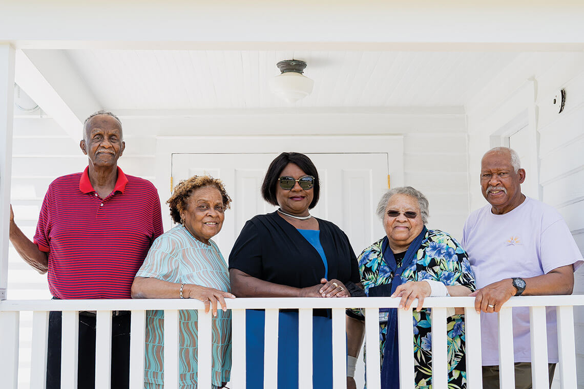 Historic Jarvisburg Colored School Association board members Leon Saunders Jr., Dorothy Johnson, Vivian Simpson, Angeronia M. Saunders, and William Jarvis III