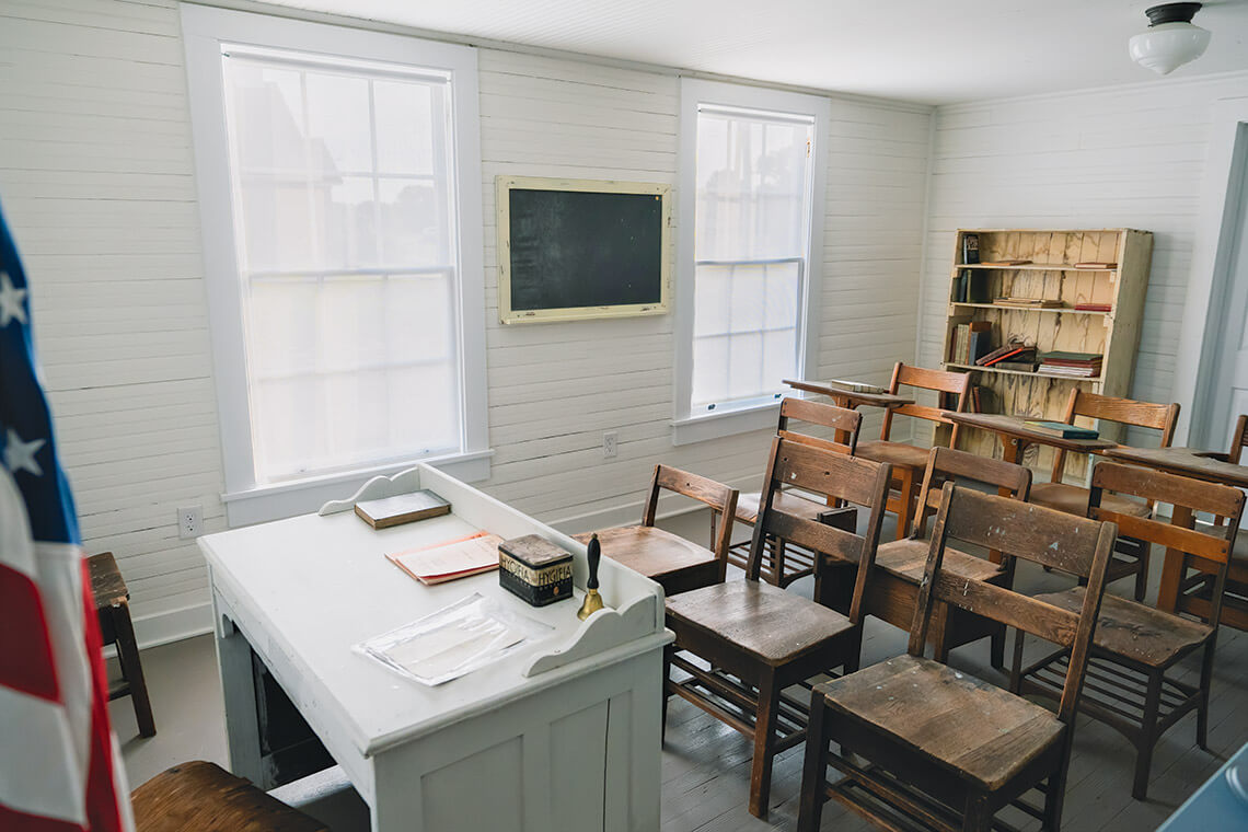 Preserved classroom space at the Jarvisburg Colored School