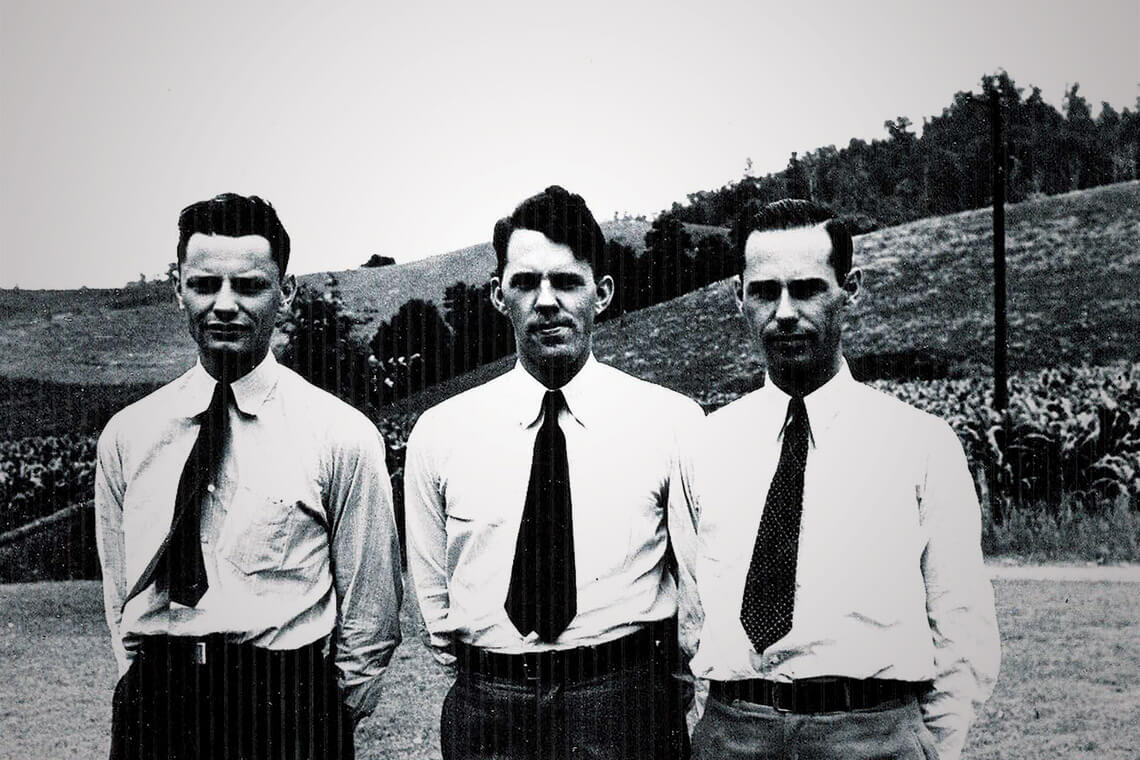 Brothers Joe, R.G., and Jim at the Shipley farm