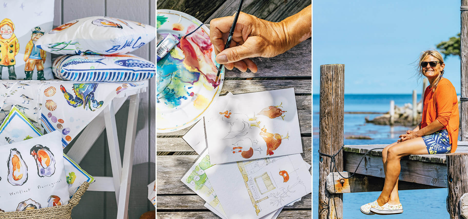 pillows and tea towels to yoga pants and zippered pouches crafted by Vicky Lowe, owner of A Good Catch