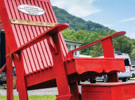 The giant red rocking chair outside Country Time Swings