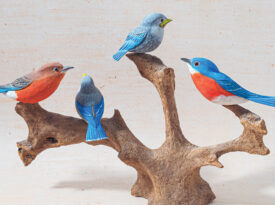 Tony Dills uses his keen eye and love of the natural world to transform blocks of wood into a flock of beautiful bluebirds.
