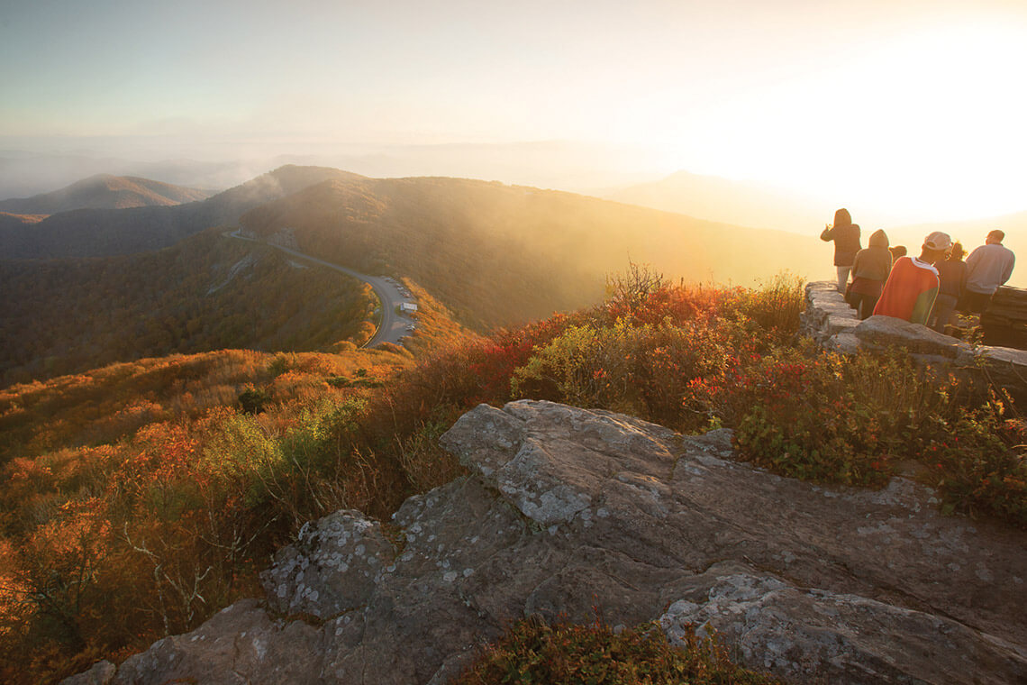 Hikers at Craggy Pinnacle along the Blue Ridge Parkway