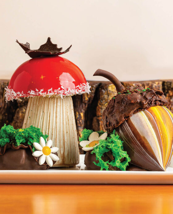 Edible chocolate mushrooms and acorns from Edelweiss Pastry Boutique