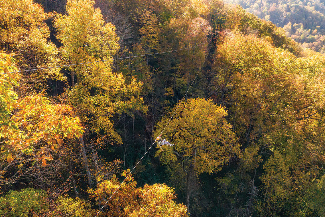 Person on the Gorge Zipline