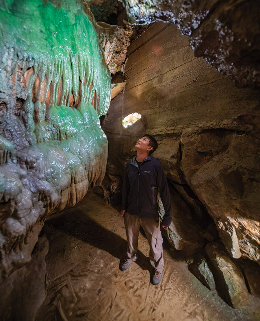 Person inside the Linville Caverns
